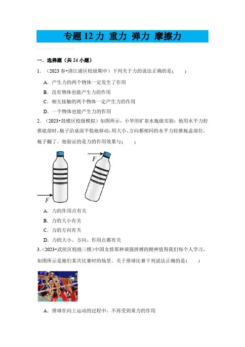 2024年中考物理复习专题12 力 重力 弹力 摩擦力考点精练(含答案)