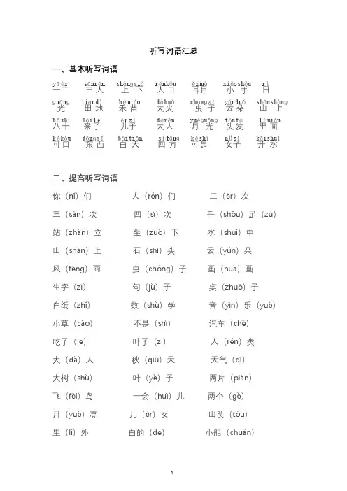 部编版一年级语文上册听写词语+多音字汇总