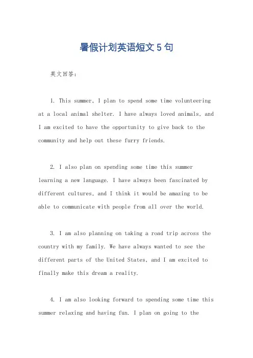 暑假计划英语短文5句