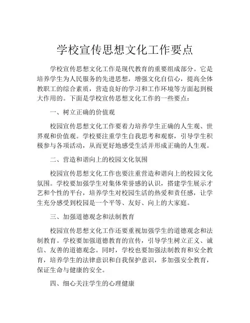 学校宣传思想文化工作要点