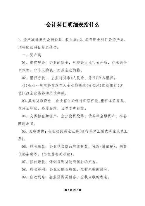 会计科目明细表指什么