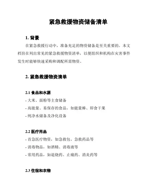 紧急救援物资储备清单