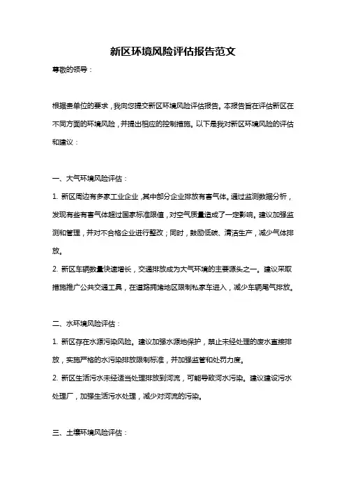 新区环境风险评估报告范文