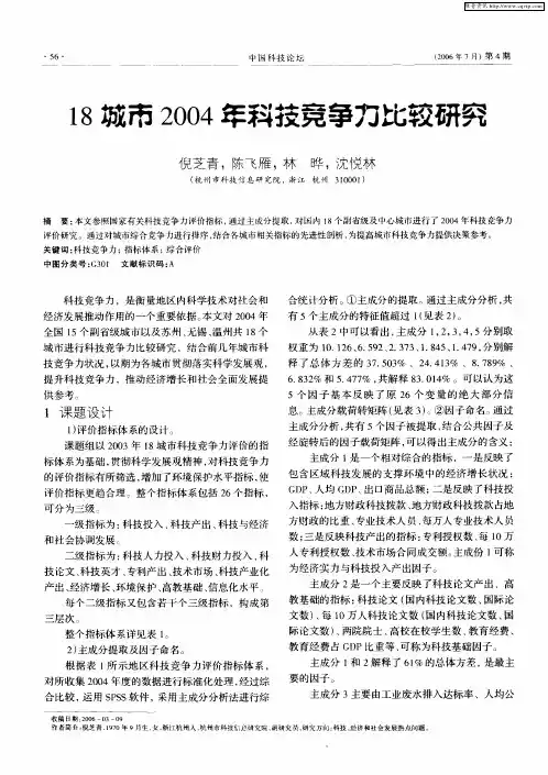 18城市2004年科技竞争力比较研究
