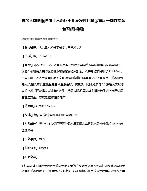 机器人辅助腹腔镜手术治疗小儿复发性巨输尿管症一例并文献复习(附视频)