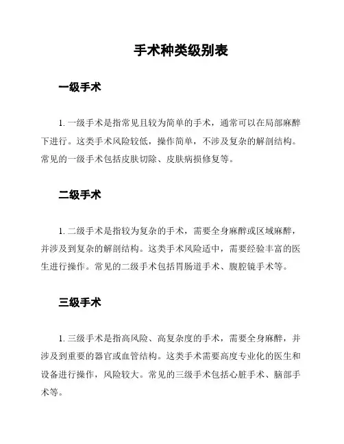 手术种类级别表