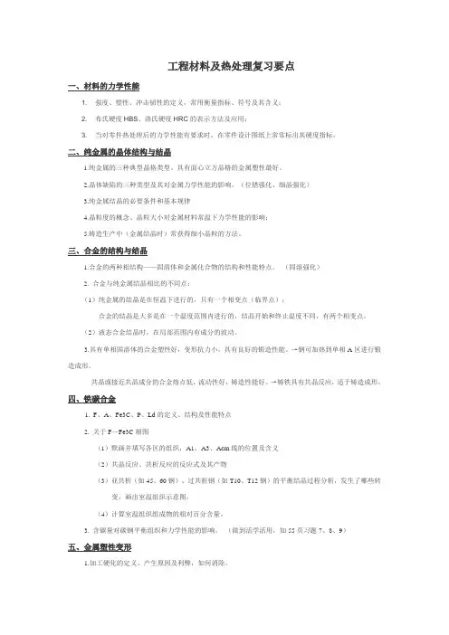 工程材料及热处理复习要点