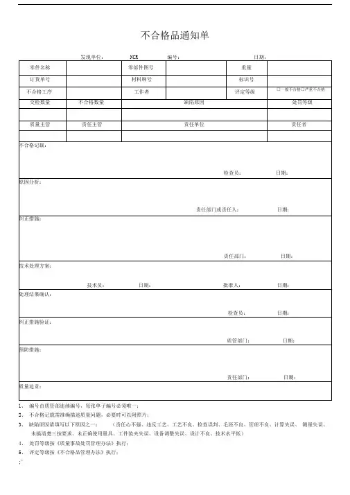 不合格品通知单模板(1)