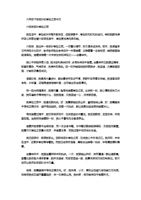 六年级下册奇妙的冒险之旅作文