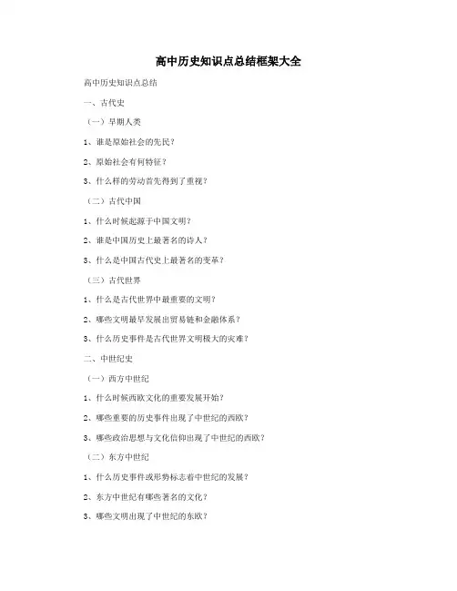 高中历史知识点总结框架大全