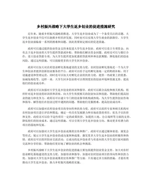 乡村振兴战略下大学生返乡创业的促进措施研究