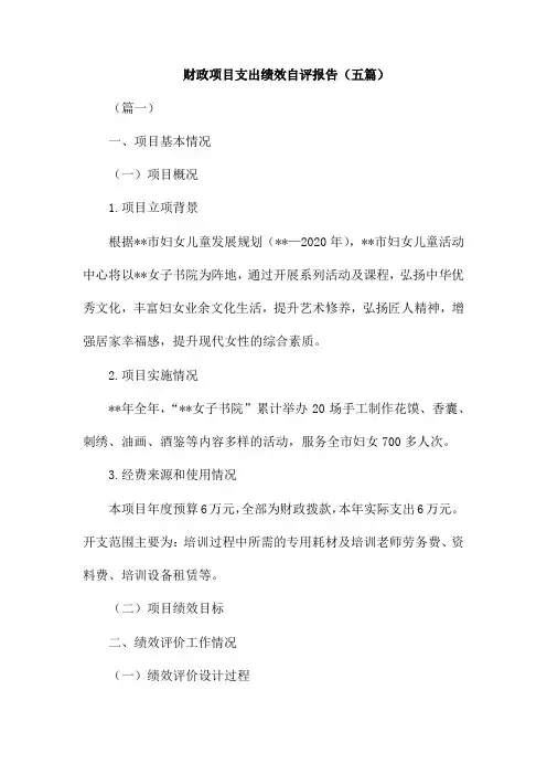 财政项目支出绩效自评报告(五篇)