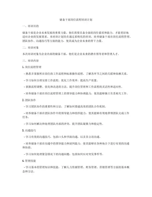 储备干部岗位流程培训计划
