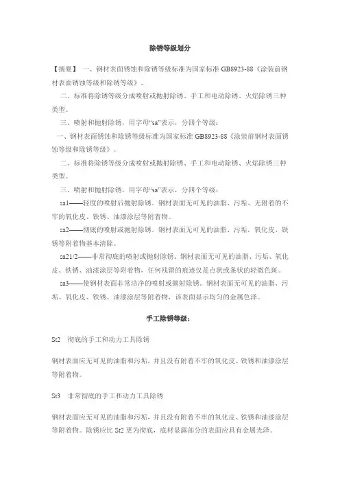 除锈等级(Sa,St,SI等)