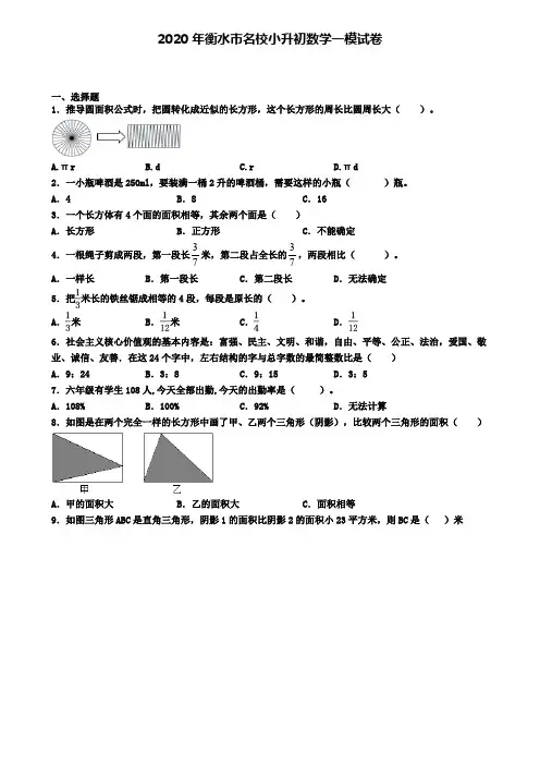 2020年衡水市名校小升初数学一模试卷