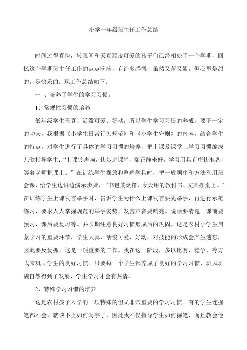 2015年小学一年级5班主任工作总结