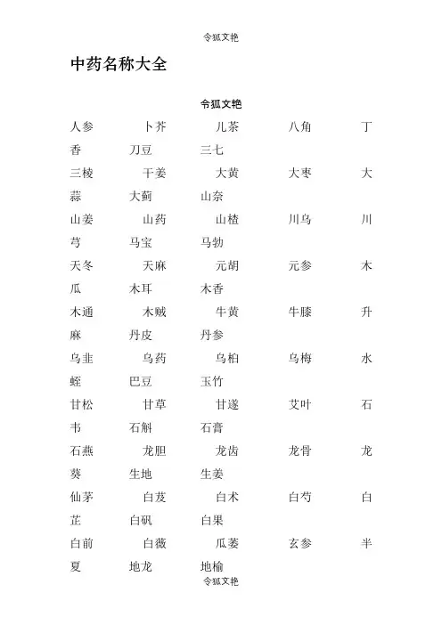 常用中药名称之令狐文艳创作