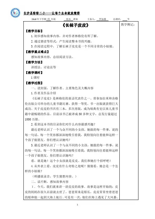 《长袜子皮皮》教案