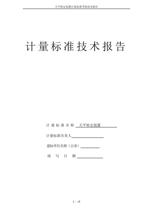 天平检定装置计量标准考核技术报告