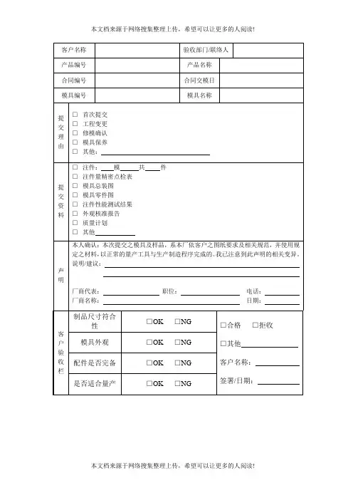 产品交付报告书(表格模板、DOC格式)