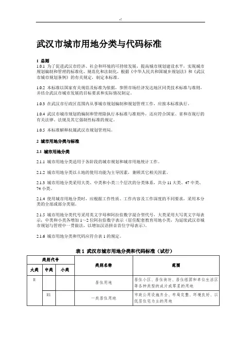 武汉市城市用地分类及其兼容性规定