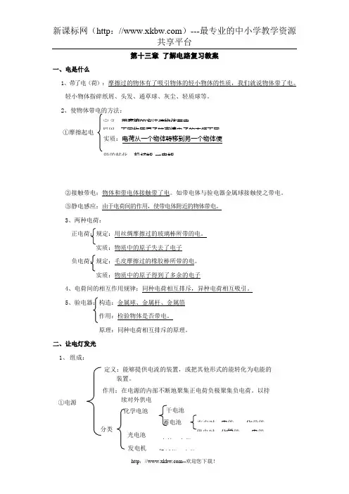 物理：第十三章了解电路复习教案(沪科版九年级)
