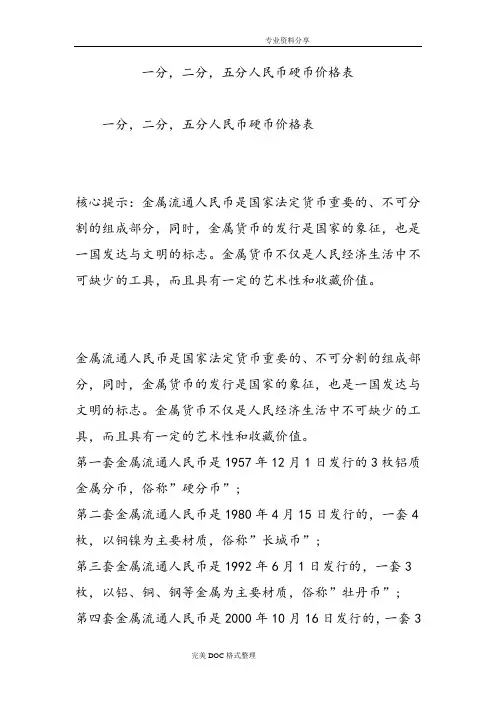 一分,二分,五分人民币硬币价格表