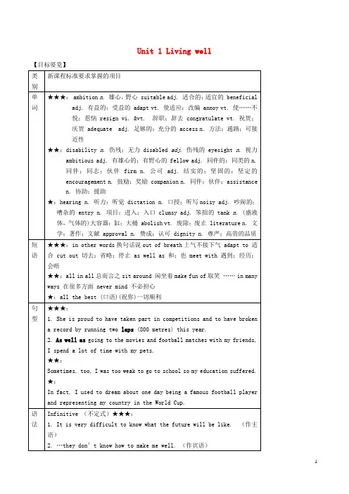 高中英语 Unit 1 Living well同步详解 新人教版选修7