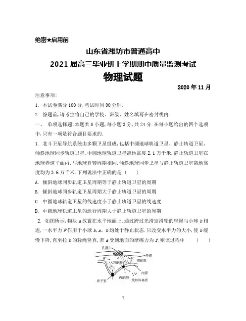 山东省潍坊市普通高中2021届高三上学期期中考试物理试题