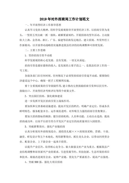 最新-2019年对外招商局工作计划范文 精品