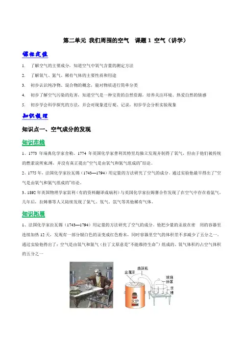 九年级化学上册第二单元《我们周围的空气》课题1《空气》知识点