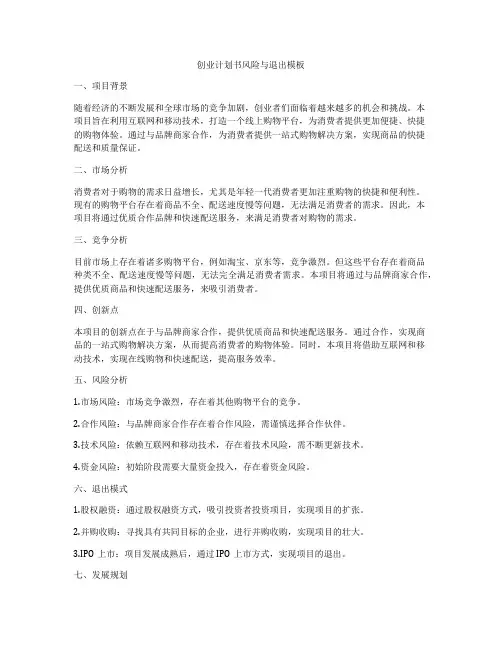 创业计划书风险与退出模板