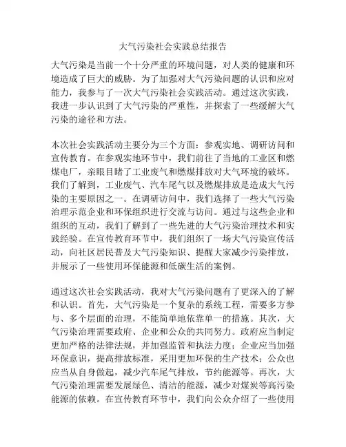 大气污染社会实践总结报告