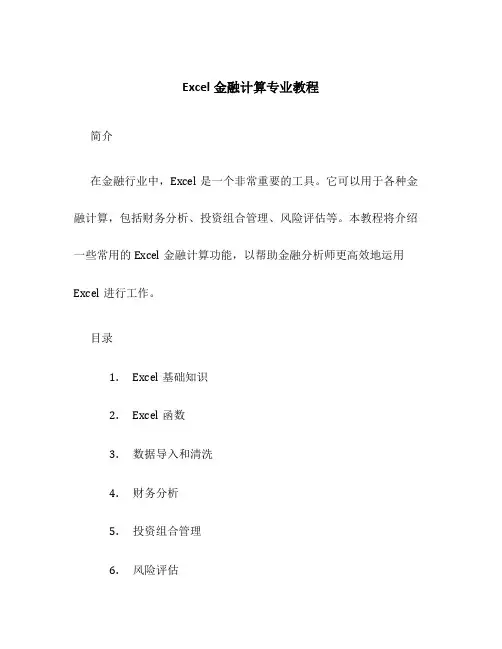 Excel金融计算专业教程