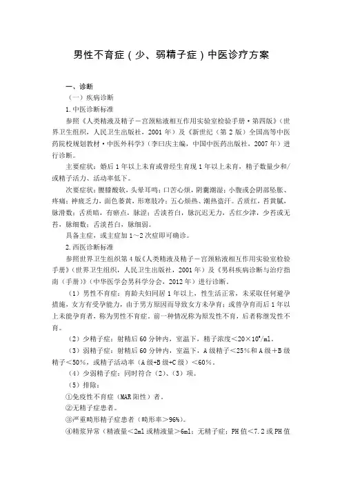 外科 男性不育症(少、弱精子症)中医诊疗方案(试行版)