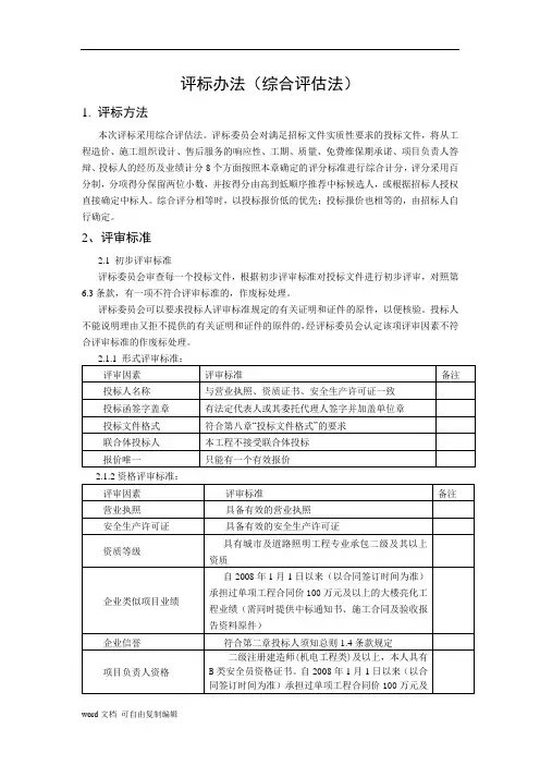 评标办法(综合评估法)