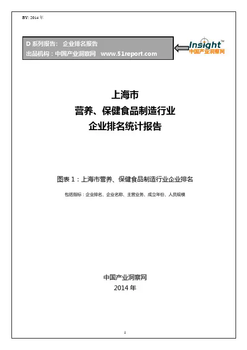 上海市营养、保健食品制造行业企业排名统计报告