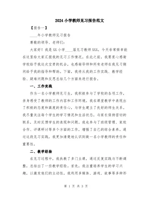 2024小学教师见习报告范文