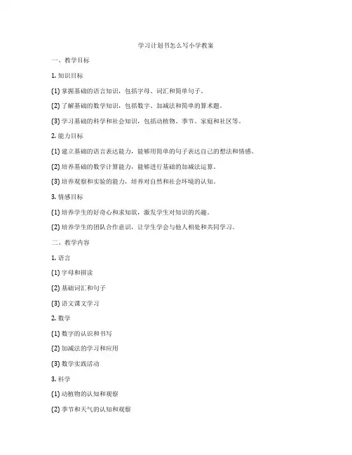 学习计划书怎么写小学教案