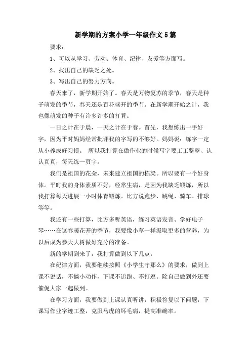 新学期的计划小学一年级作文5篇