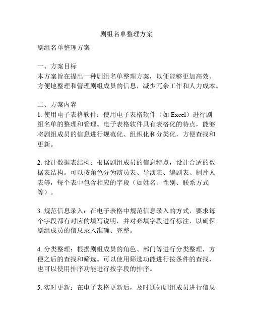 剧组名单整理方案
