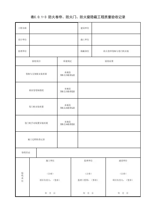防火卷帘、防火门、防火窗隐蔽工程质量验收记录