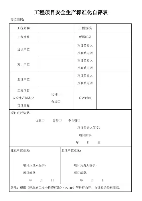 工程项目安全生产标准化自评表告知书申请表