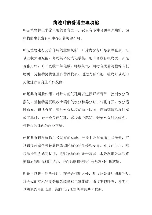 简述叶的普通生理功能