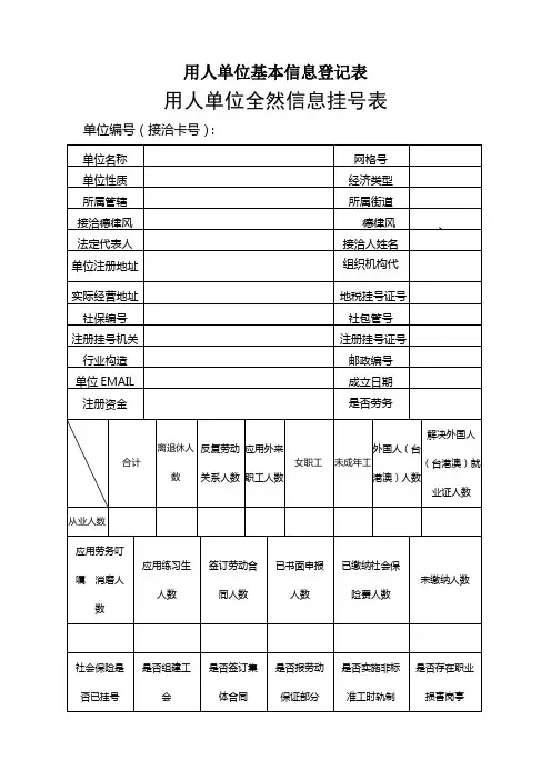 用人单位基本信息登记表