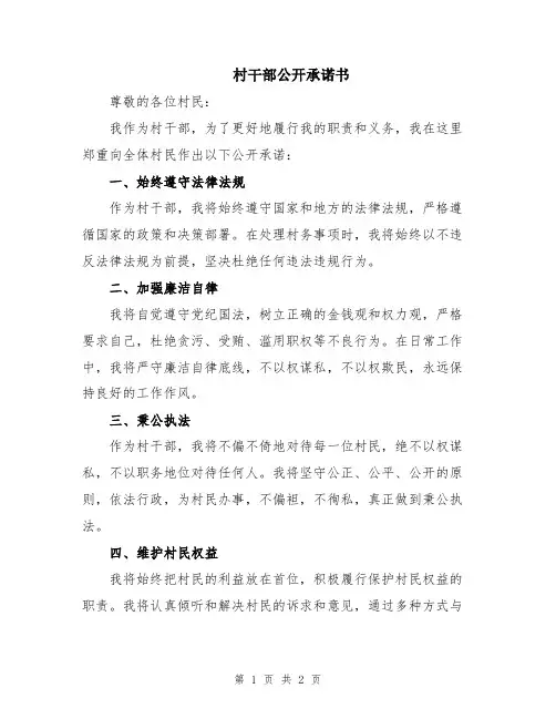 村干部公开承诺书