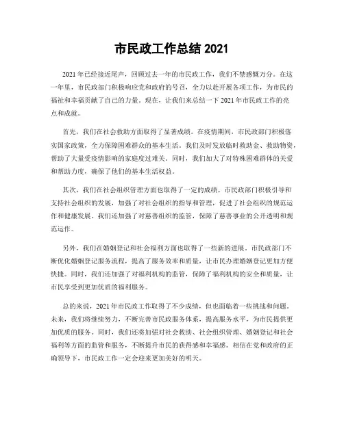 市民政工作总结2021