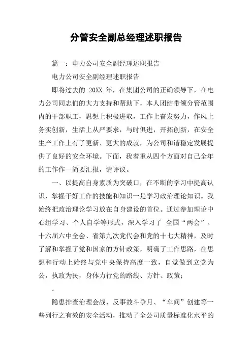 分管安全副总经理述职报告