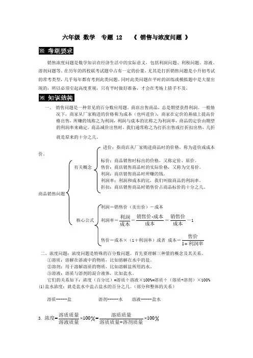 六年级下册数学例题讲解与练习 小升初专题12销售与浓度问题  全国通用  无答案