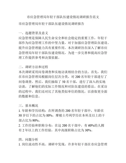 市应急管理局年轻干部队伍建设情况调研报告范文